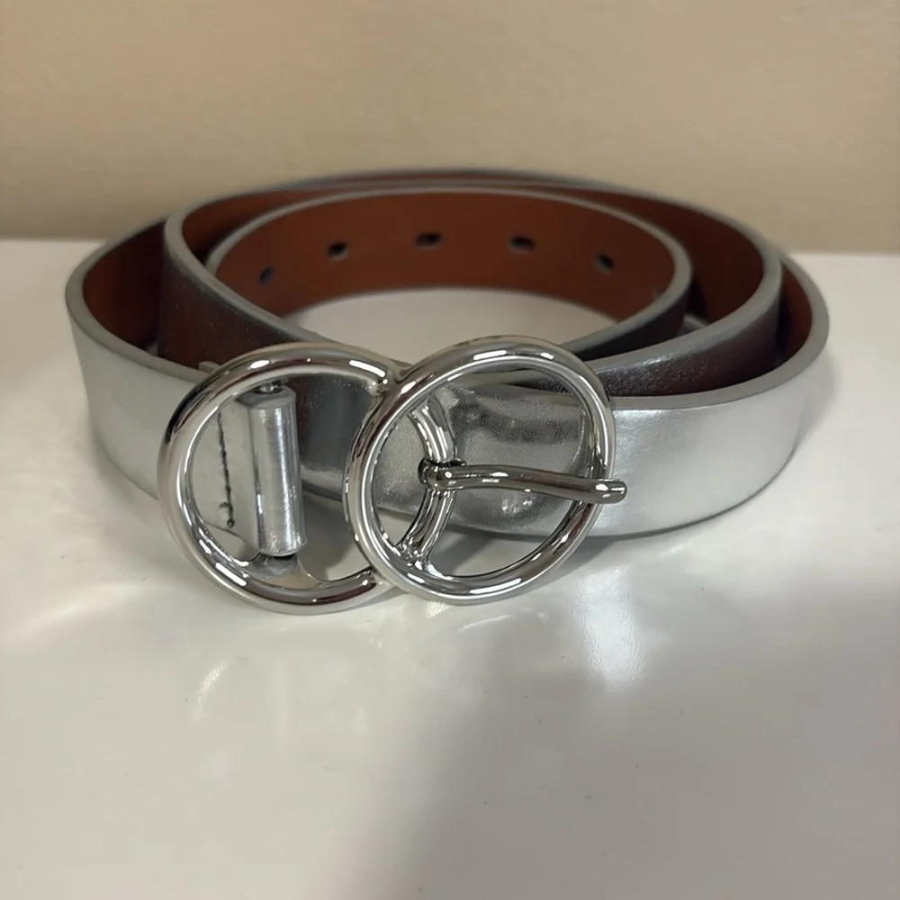 A New Day Metallic Silver Faux Leather Casual Belt Size XL